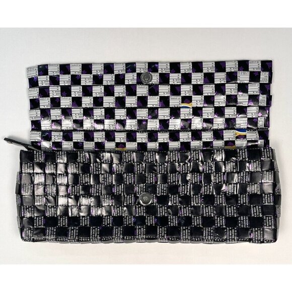 NAHUI OLLIN Womens 12"x5" Black/Purple Wrapper Envelope CLUTCH Handbag Purse EUC - Picture 4 of 7
